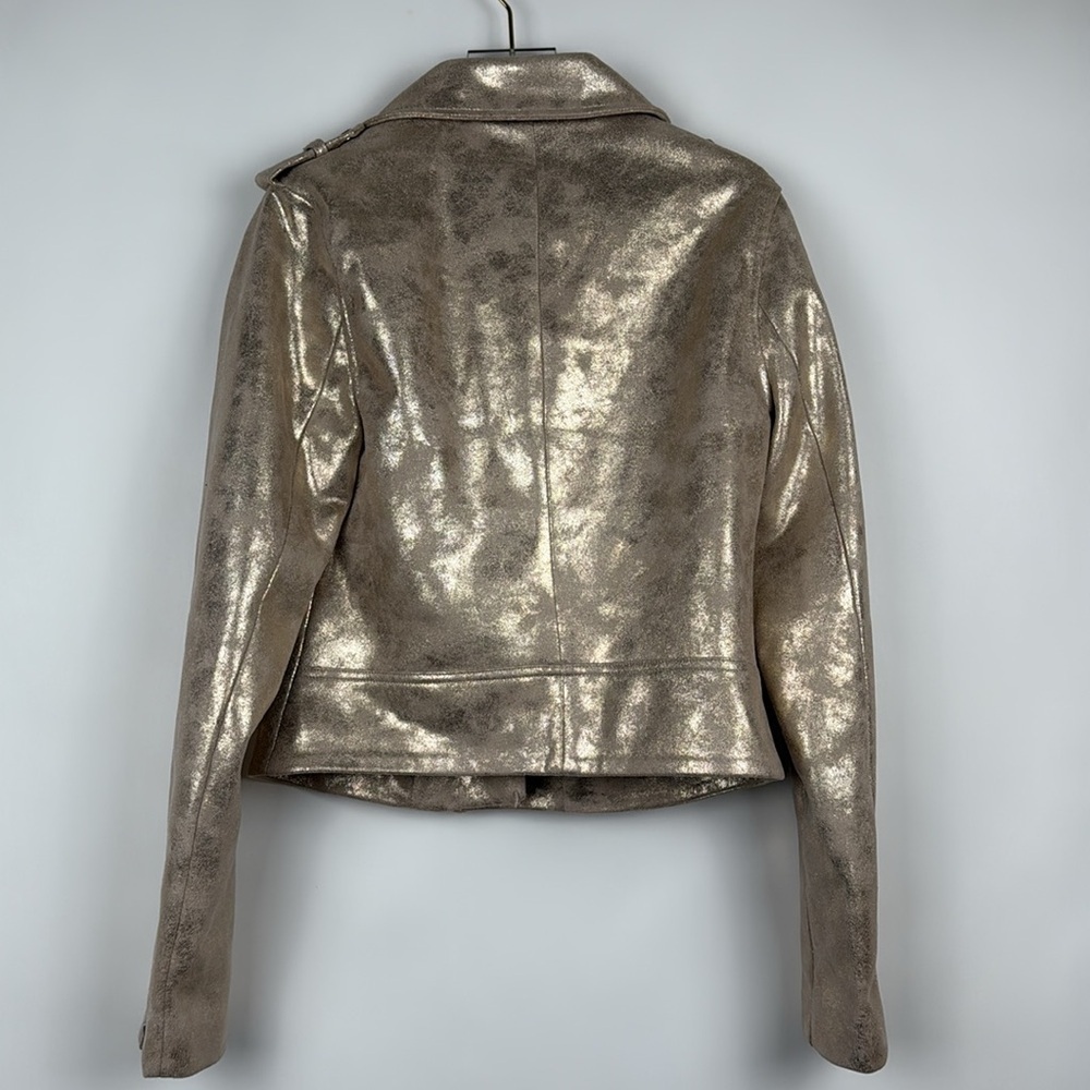 Sunset+Spring Gold Metallic Faux Leather Biker Jacket Size XS - Picture 5 of 10